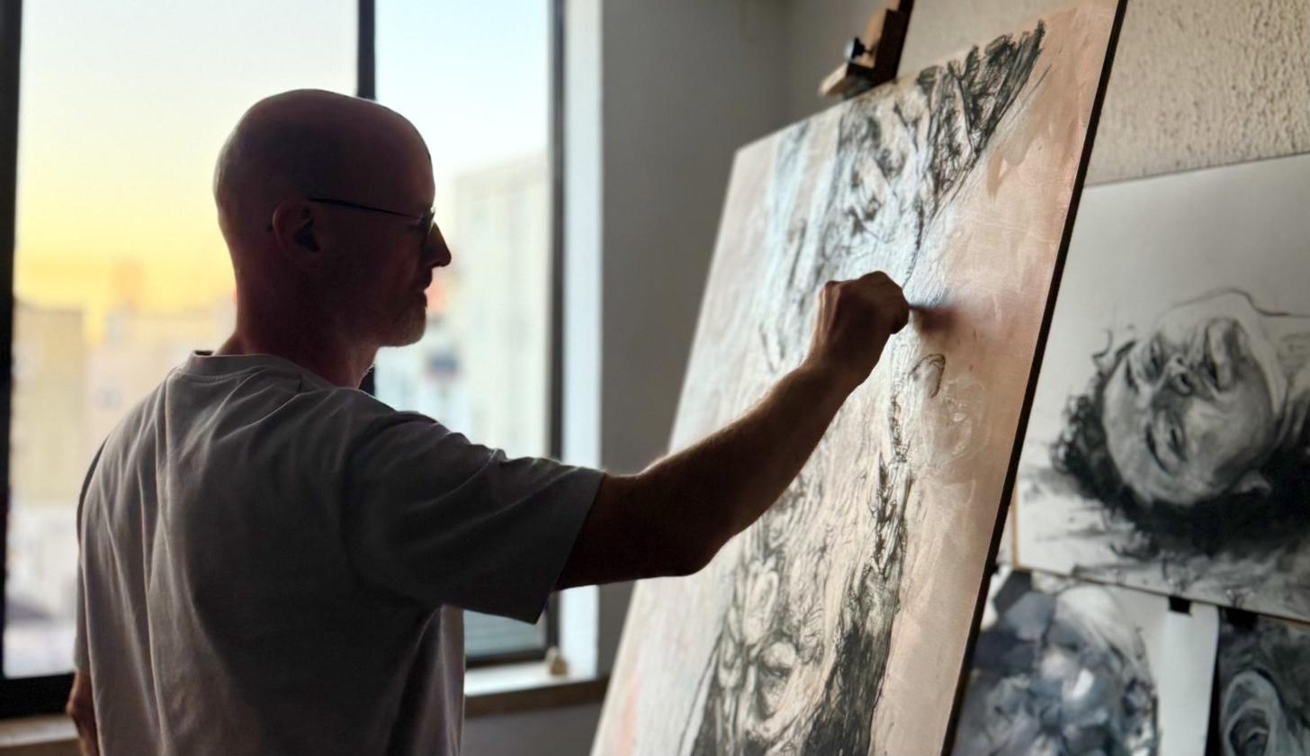 Jim drawing in his studio